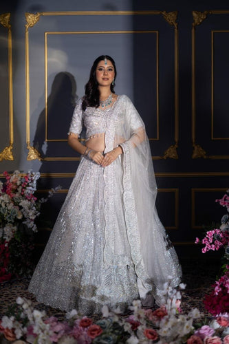 White lehenga with silver embroidery