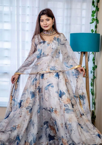 Organza tabby silk anarkali in florals