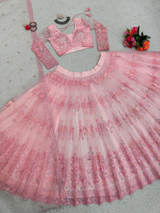 Baby pink floral net Lehenga