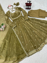 Olive gold anarkali in fendi silk