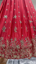 Coral chinon sequins embroidered Lehenga