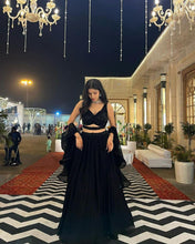 Black sequinned top with plain skirt Lehenga readymade
