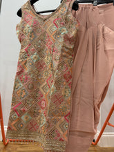 Pastel peach embroidered suit with trending farshi salwaar