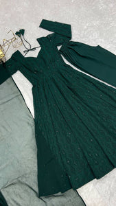 Bottle green kali pattern anarkali