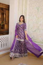 Viscose jacquard sequins gharara readymade set in purple