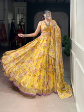 Chiffon florals readymade Lehenga in yellow