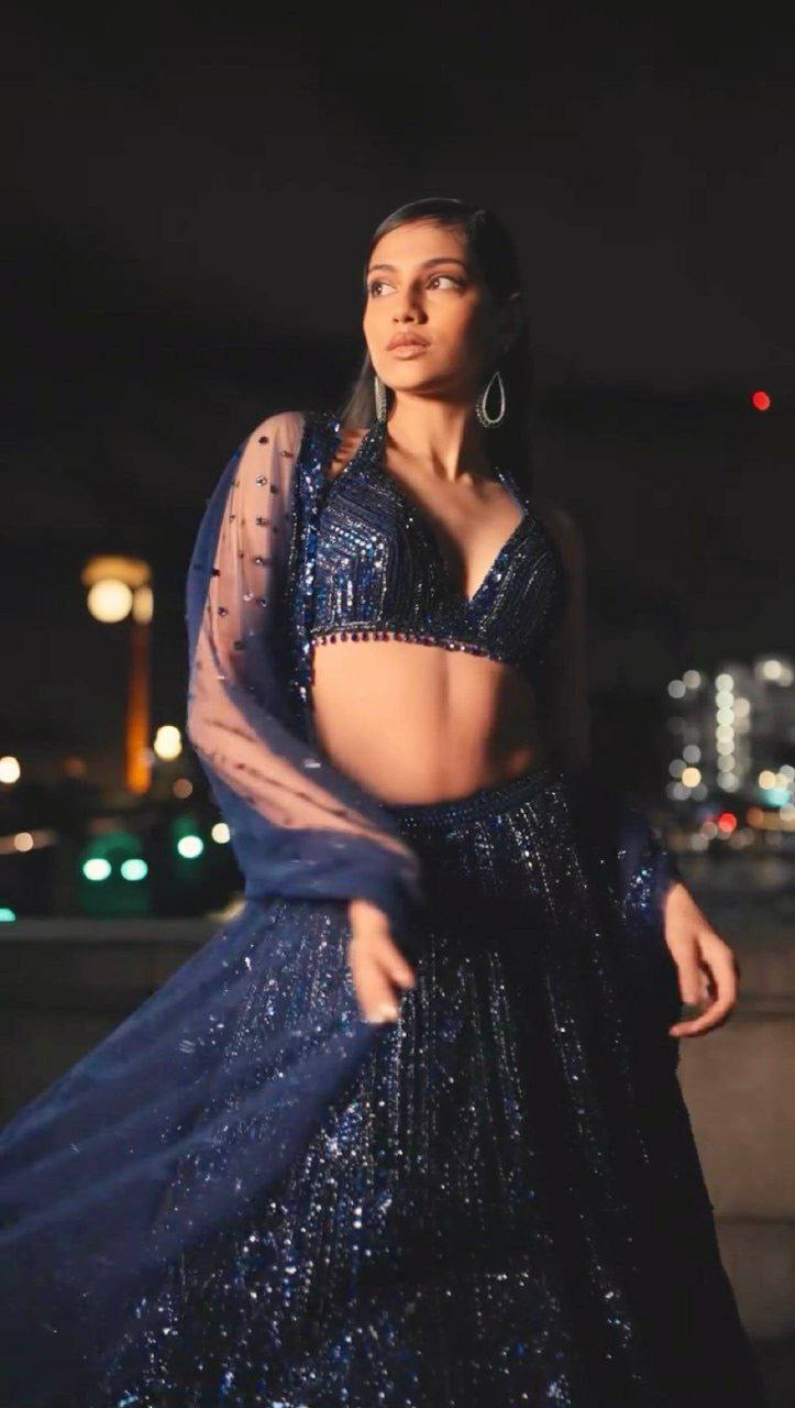 Midnight blue sequinned partywear Lehenga