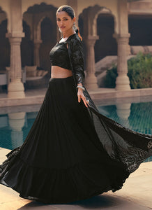 Black sequinned lehenga with jacket