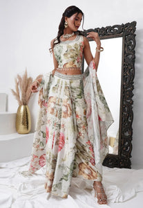 Off white chinon silk lehenga set with cape