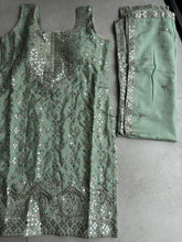 Pastel collection - mint green chine sequins mirror look embroidered sharara set