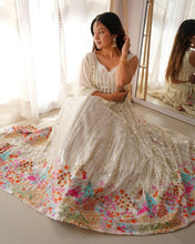 White, silver sequins and multi florals