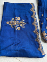 Peacock blue vichitra silk Lehenga (skirt stitched)