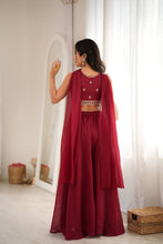 Maroon crunchy silk crop top palazzo set