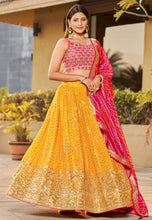 Karla collection - yellow and pink art silk Lehenga