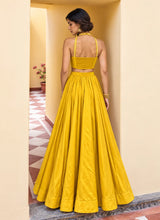 Yellow soft silk embroidered lehenga - readymade with pockets