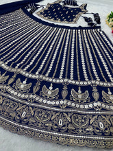 Blue embroidery and mirror work Lehenga