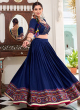 Tussar silk Lehenga with gamthi work readymade in navy blue