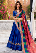 Peacock blue vichitra silk Lehenga (skirt stitched)