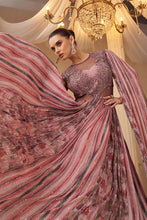 Pink chinon silk embroidered gown
