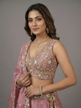 Pink floral tissue embroidered lehenga