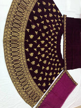 Maroon and gold velvet Lehenga