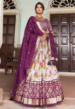 Tussar silk floral Lehenga in wine