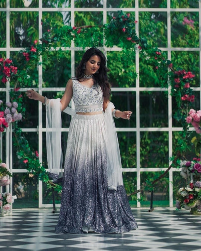 White and blue ombre Lehenga
