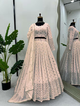 Peach thread work Lehenga (long sleeves + plus size)