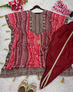 Red and maroon kaftaan set