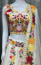 White floral thread embroidered Lehenga