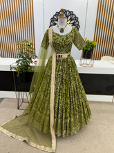 Green and gold floral sequins Lehenga (blouse stitched)