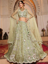 Pista Green Embroidered tissue fabric Lehenga