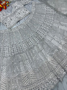 White lehenga with silver embroidery