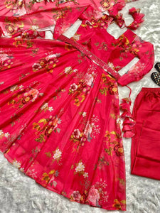 Red organza floral digital print anarkali (UK 10-18)