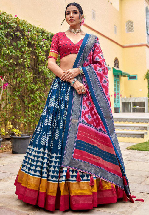 Tussar silk Lehenga in contemporary flair - sky blue