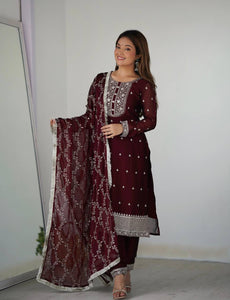 Maroon rangoli silk straight fit salwaar kameez readymade