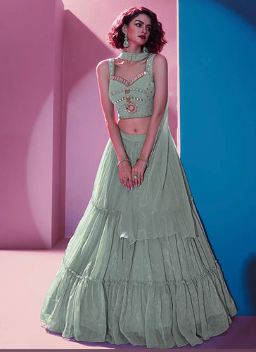Ariana - flary and tiered Lehenga in sea green