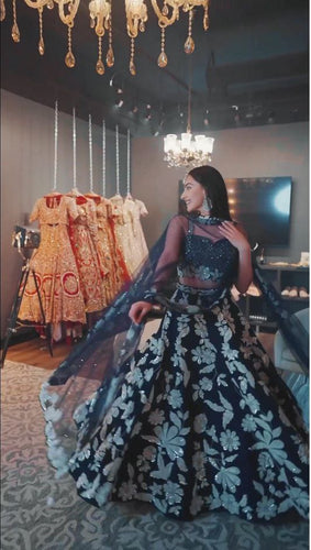 Lily navy blue silk Lehenga