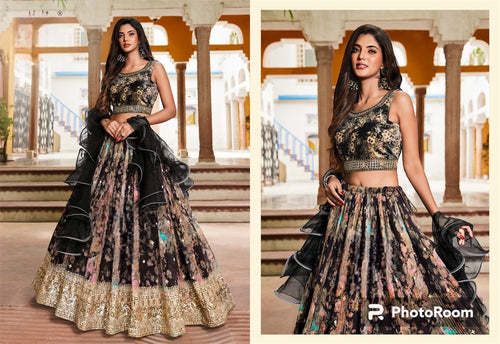 Black subtle floral Lehenga