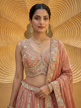 Peachy pink chiffon zari embroidered lehenga