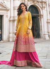 Mustard and pink jacquard silk palazzo