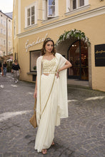 Elegant Ivory Drape Saree with Embellished Blouse & Cape