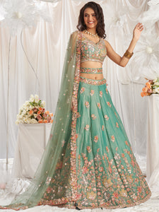 Sea Green organza Lehenga