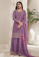 Prachi Desai lavender chinon silk suit