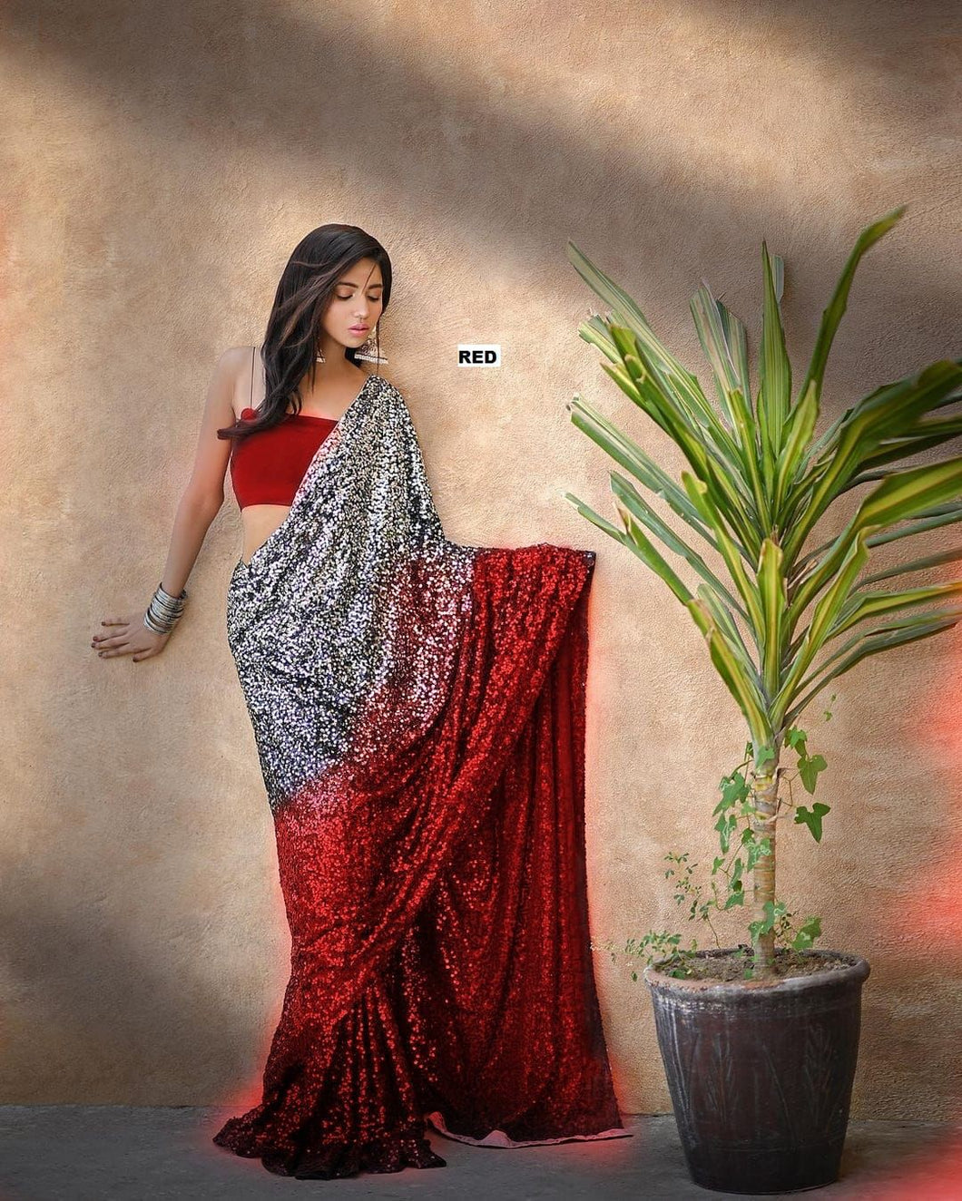 Bollywood khichdi  sequins saree in red