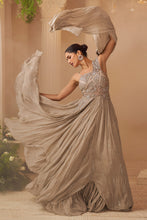 Beige gold chinon silk gown