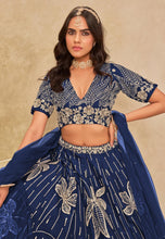 Blue sequins leaf embroidered silk Lehenga