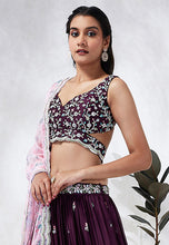 Burgundy Lehenga with floral dupatta