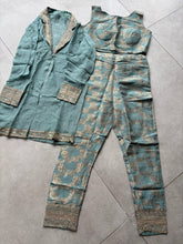 Baby blue banarasi trouser suit with jacket
