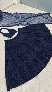 Midnight blue sequinned partywear Lehenga
